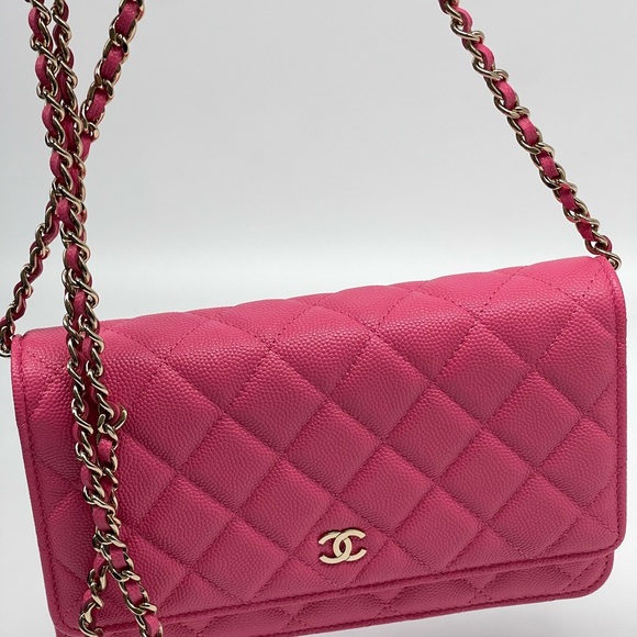 New CHANEL Classic Fuschia Pink Caviar Leather WOC Wallet On Chain Dust Bag Box - Picture 11 of 11